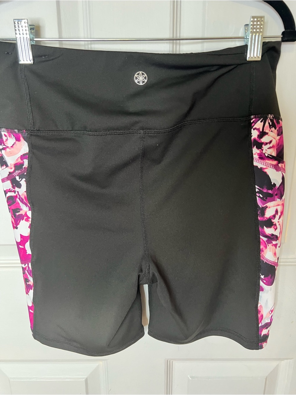 GAIAM Black Bike Shorts with Pink Floral Side Panels - Picture 2 of 10